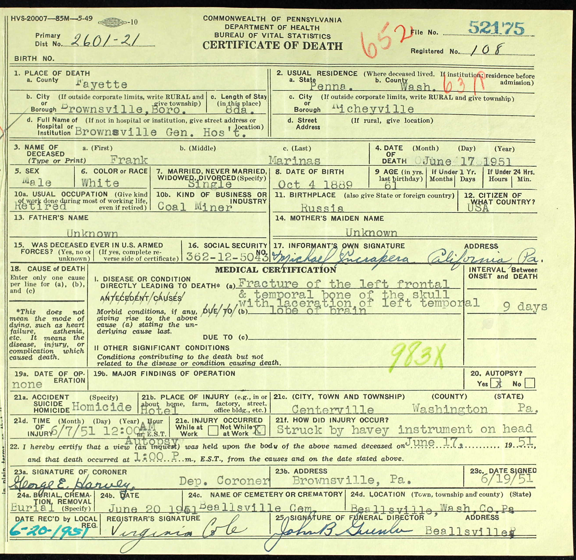 death certificate